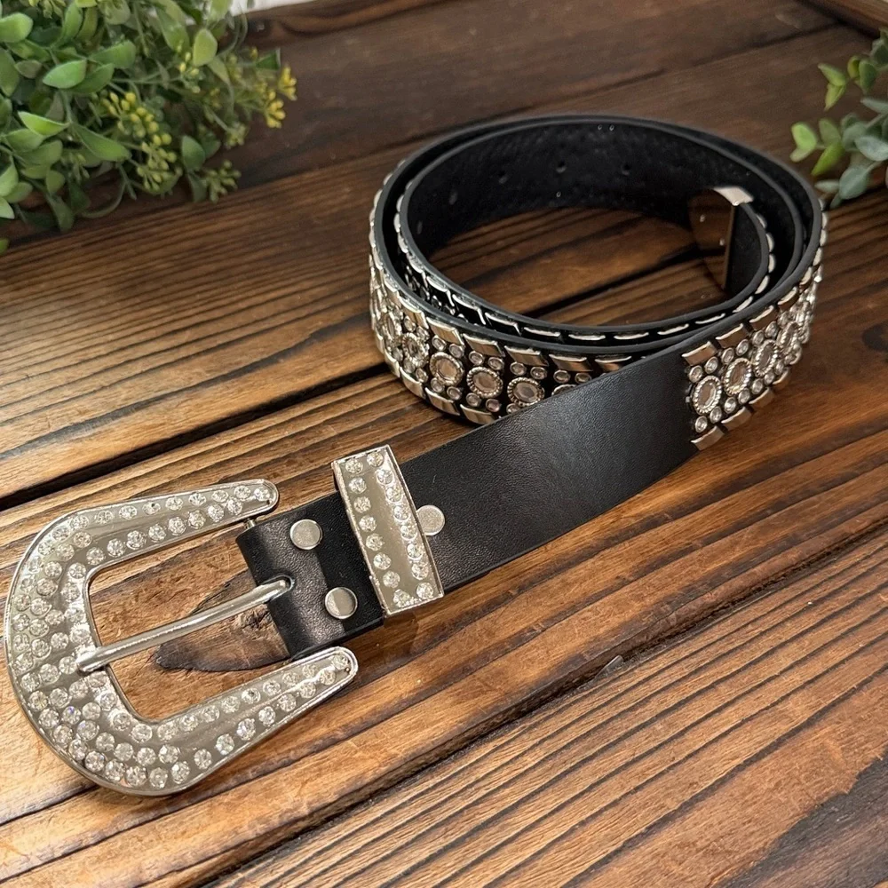Elegant Black Western Style Rhinestone Belt XXL